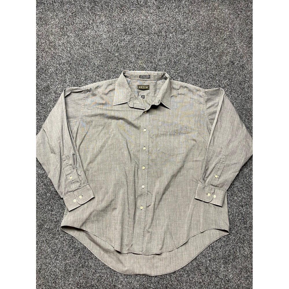 Ketch Mens Grey Long Sleeve Button Down Dress Shirt Size 19 34/35 Tailored